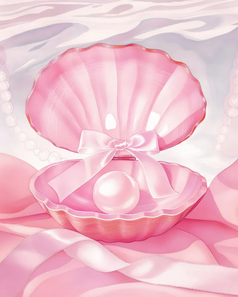 Fiocco rosa Conchiglie di mare Perla Retro Coquette francese Valentine tela da Gentle Echoes Art