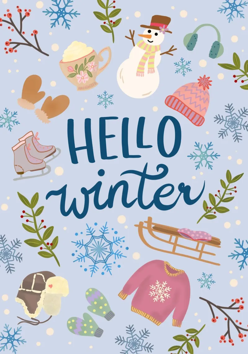 Ciao illustrazione invernale blu chiaro / colorato poster con telaio in alluminio da keinkonzept