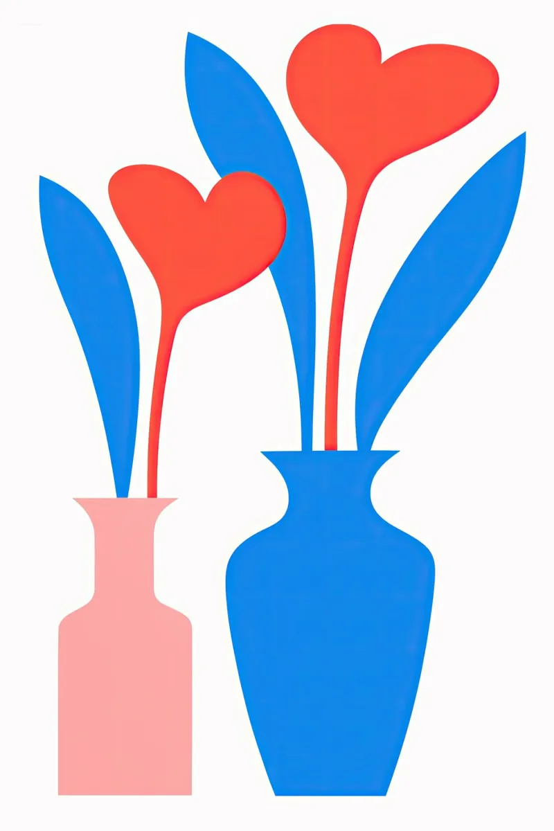 Natura morta con due fiori rossi a cuore poster da Autofocus