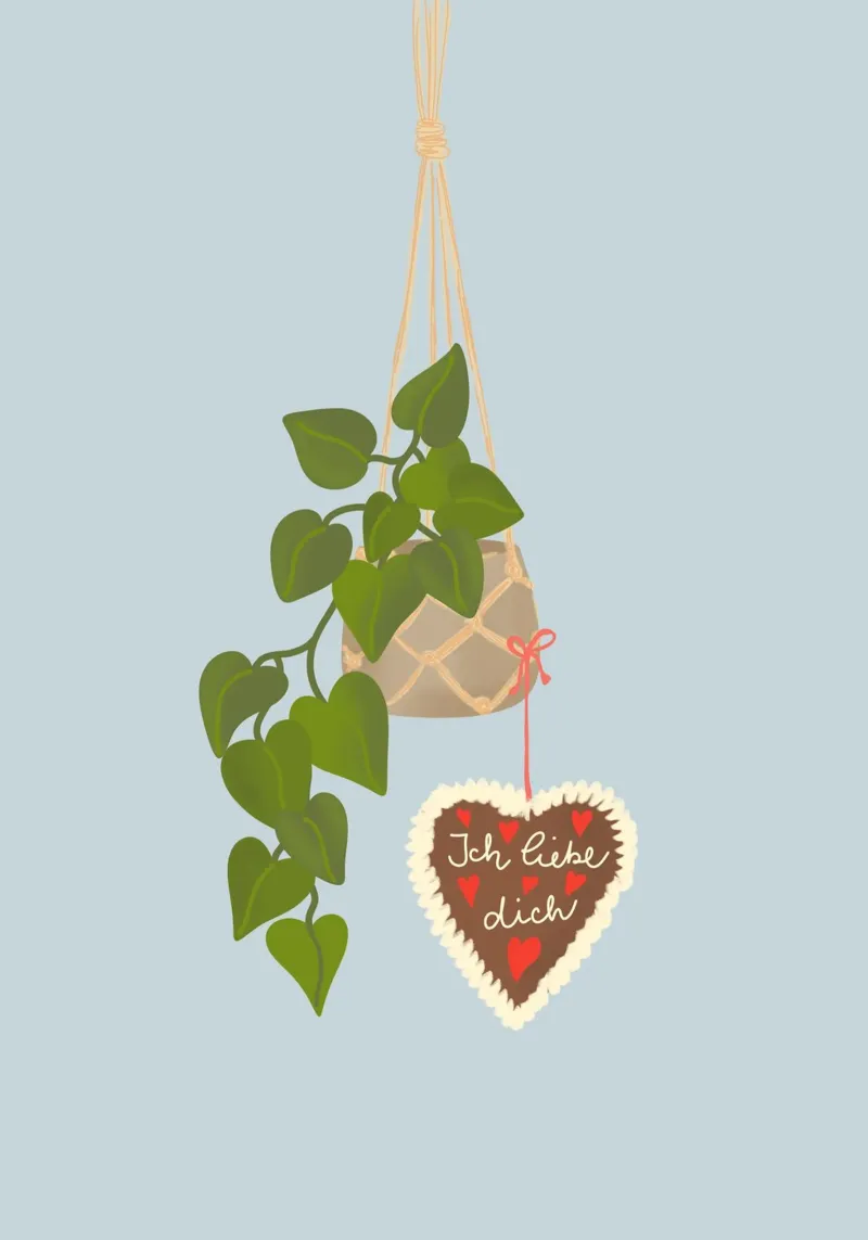 cesto appeso con cuore di pan di zenzero poster con telaio in legno da keinkonzept