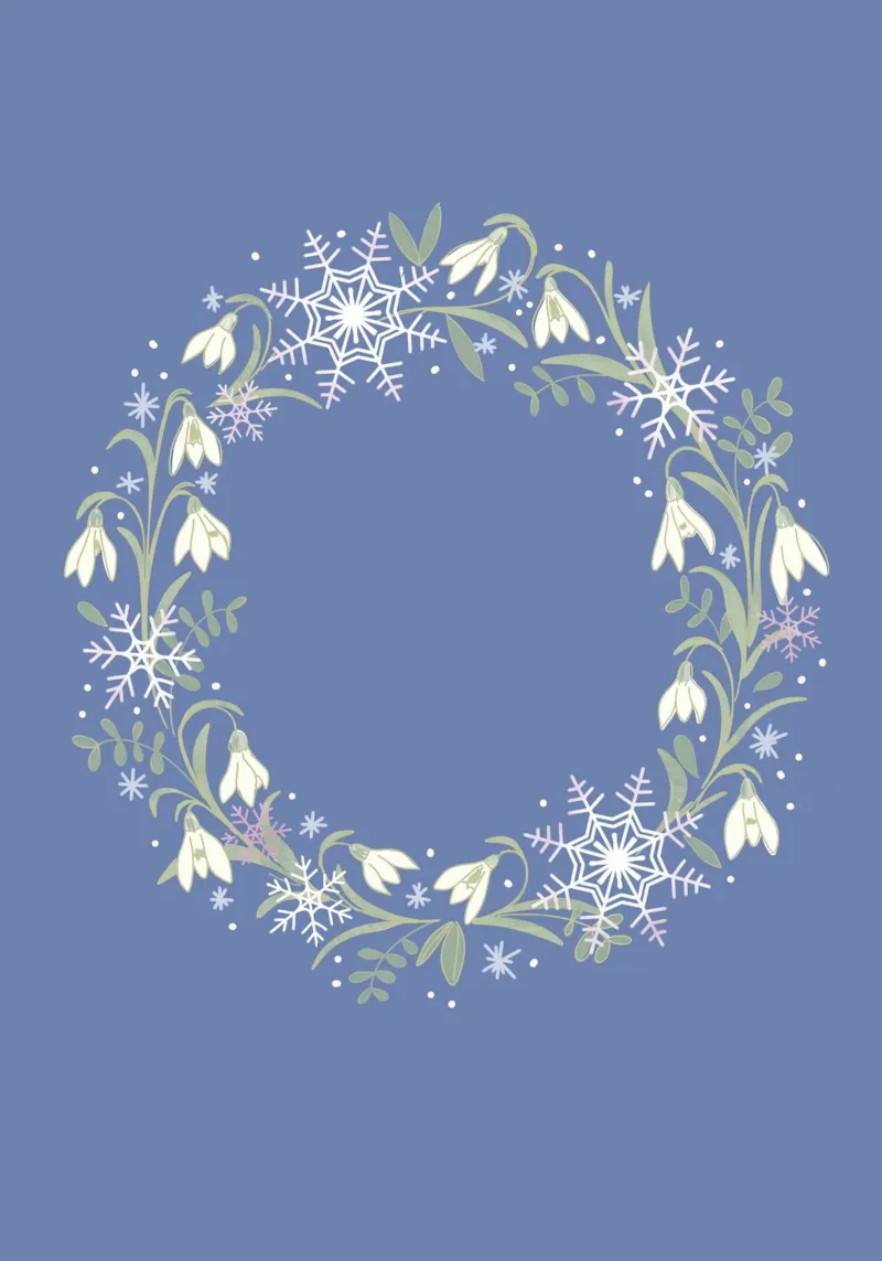 Ghirlanda floreale con fiocchi di neve e bucaneve poster con telaio in legno da keinkonzept