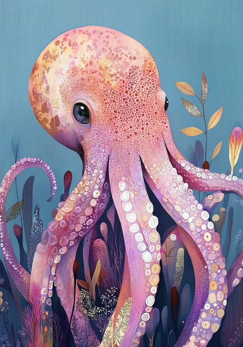 Pieuvre rose vie marine alu dibond de Justyna Jaszke JBJart