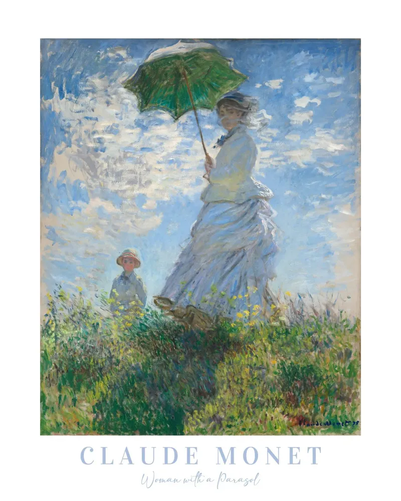Claude Monet, Donna con ombrellone, Paesaggio impressionista poster con telaio in plastica da ArtHaus
