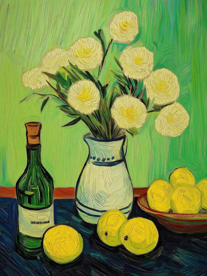 Limoni e fiori poster con telaio in legno da Art Center
