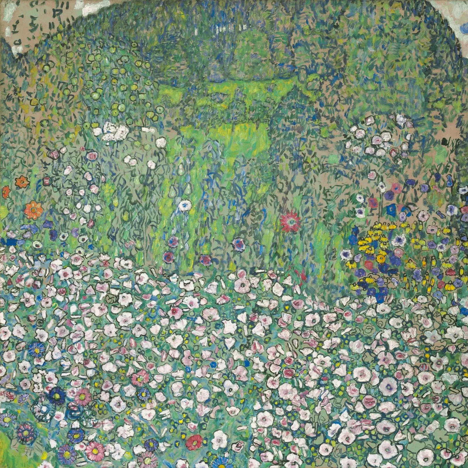 Gustav Klimt - Paesaggio orticolo con cima di collina poster con telaio in legno da Timeless Artworks