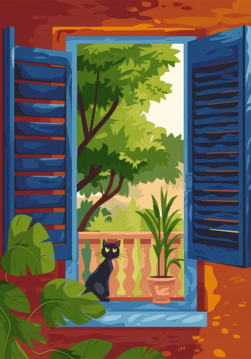 Vista sul balcone poster con telaio in alluminio da Artie Shifa