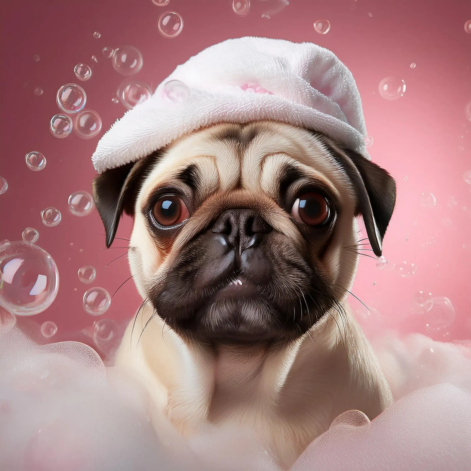 Bezaubernde Mops-Seifenblasen-Kunst für Tierliebhaber Poster von FlexiDesignsByK