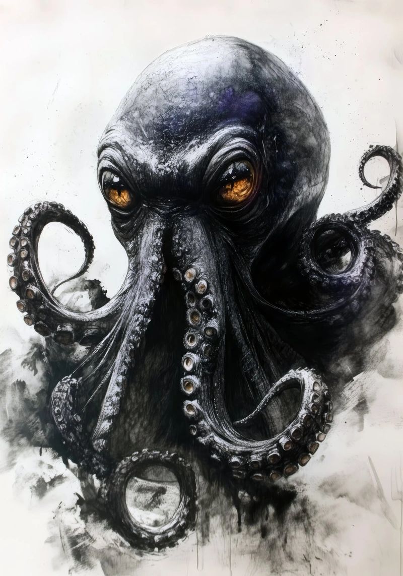 Pieuvre noire vie marine poster de Justyna Jaszke JBJart