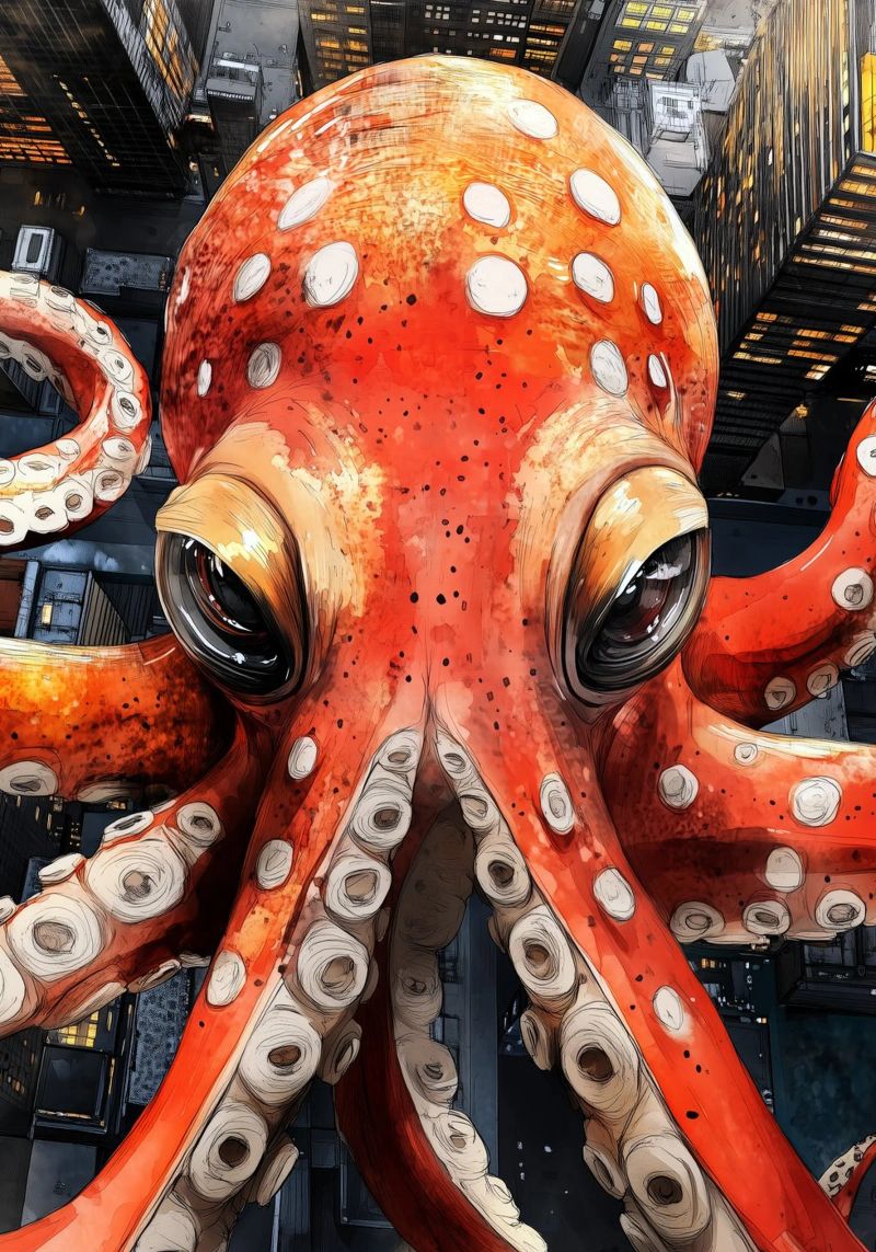 Art animalier de la pieuvre rouge poster de Justyna Jaszke JBJart