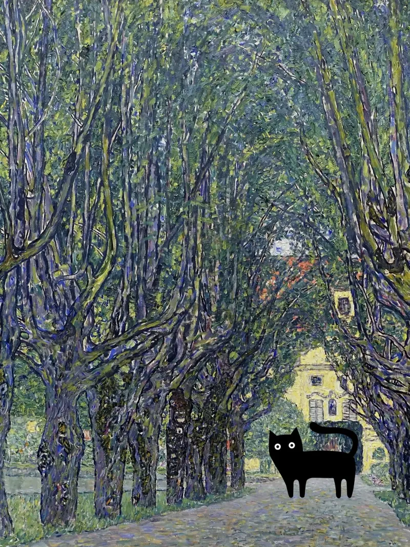Gustav Klimt, Allee at Schloss Kammer con gatto nero poster da Peaches Art Prints