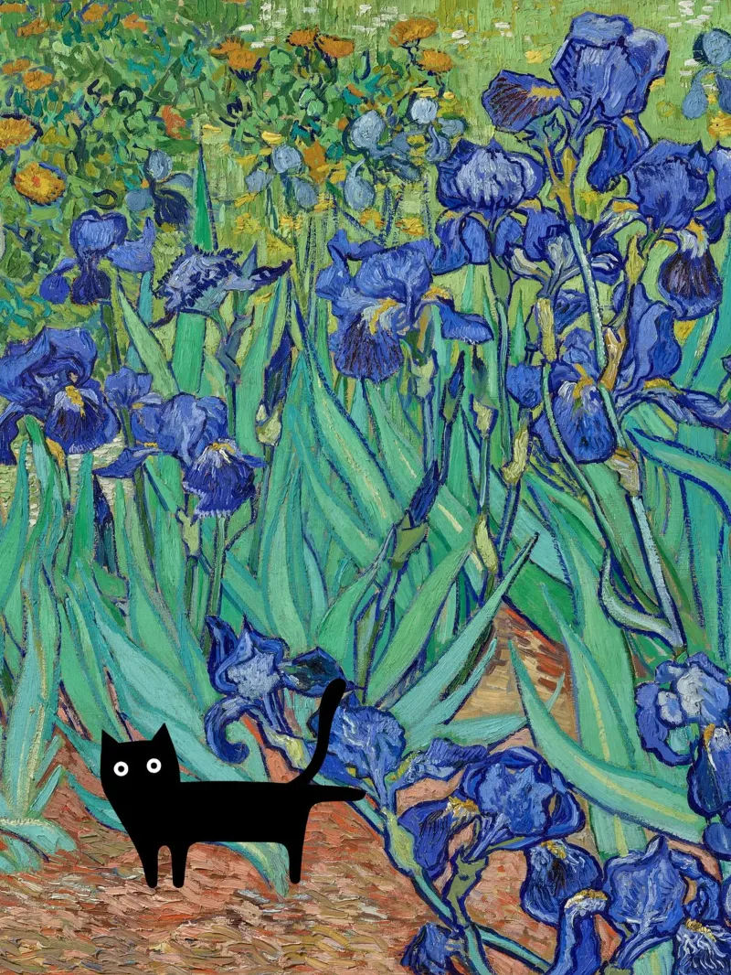 Vincent Van Gogh Iris con gatto nero pellicola backlit da Peaches Art Prints