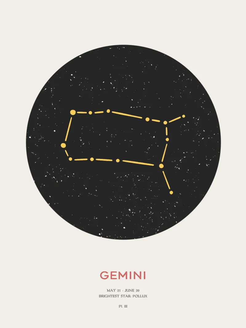 Gemelli - Costellazione dello zodiaco carta hahnemühle da Vintagrafica