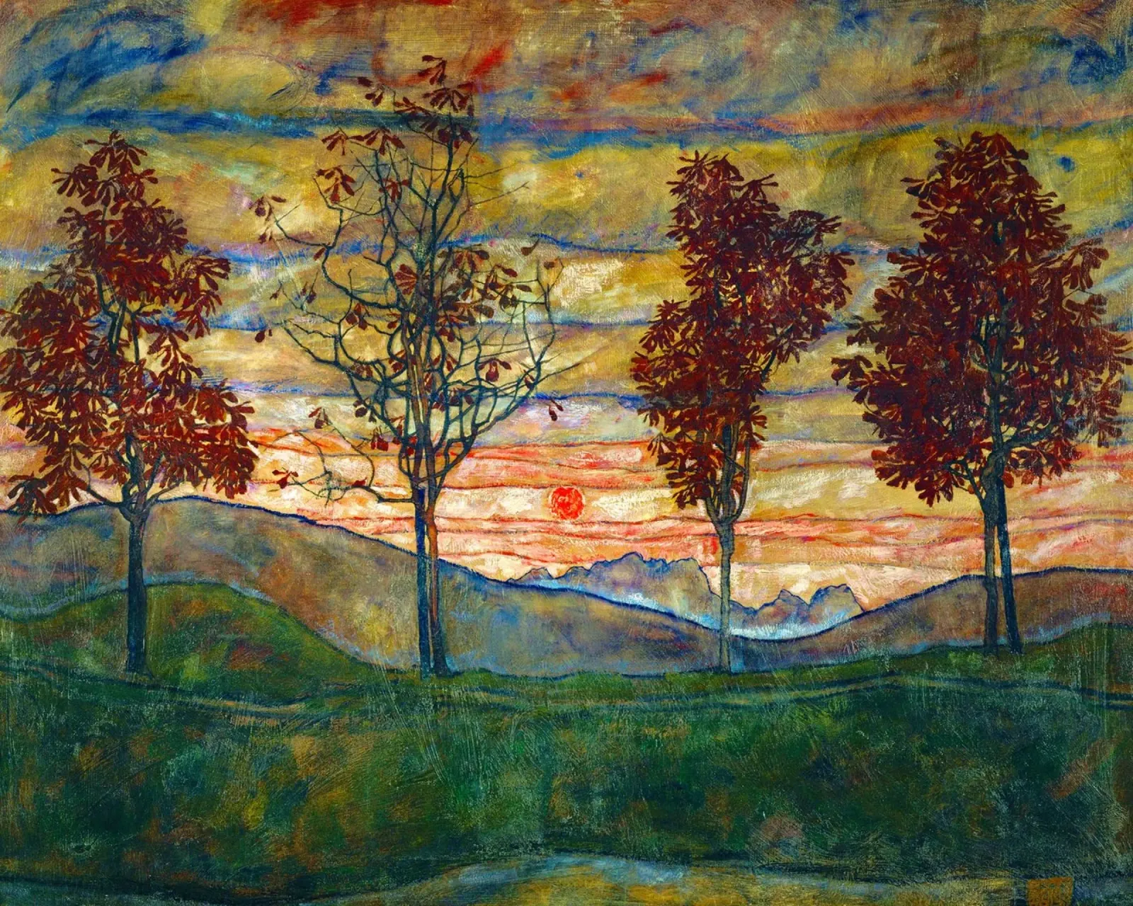 Egon Schiele - Quattro alberi, 1917 pellicola backlit da Timeless Artworks