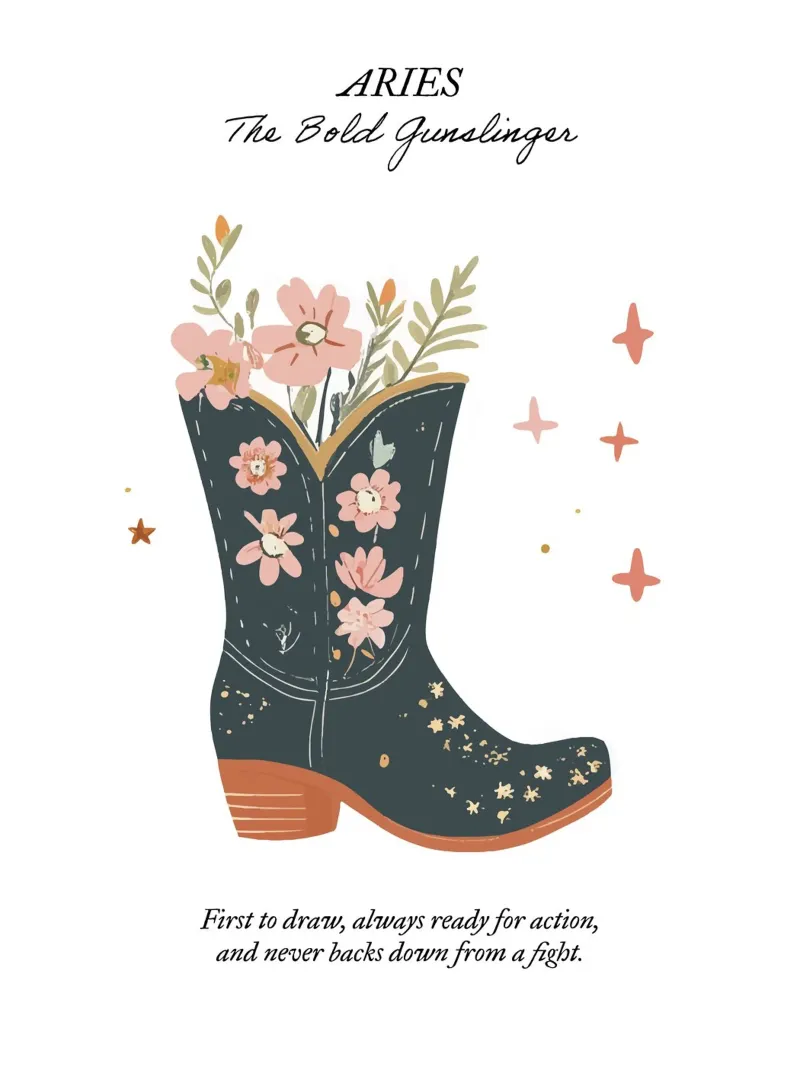 Aries, Signo Zodiacal, Botas Vaqueras poster con marco de madera de Peaches Art Prints