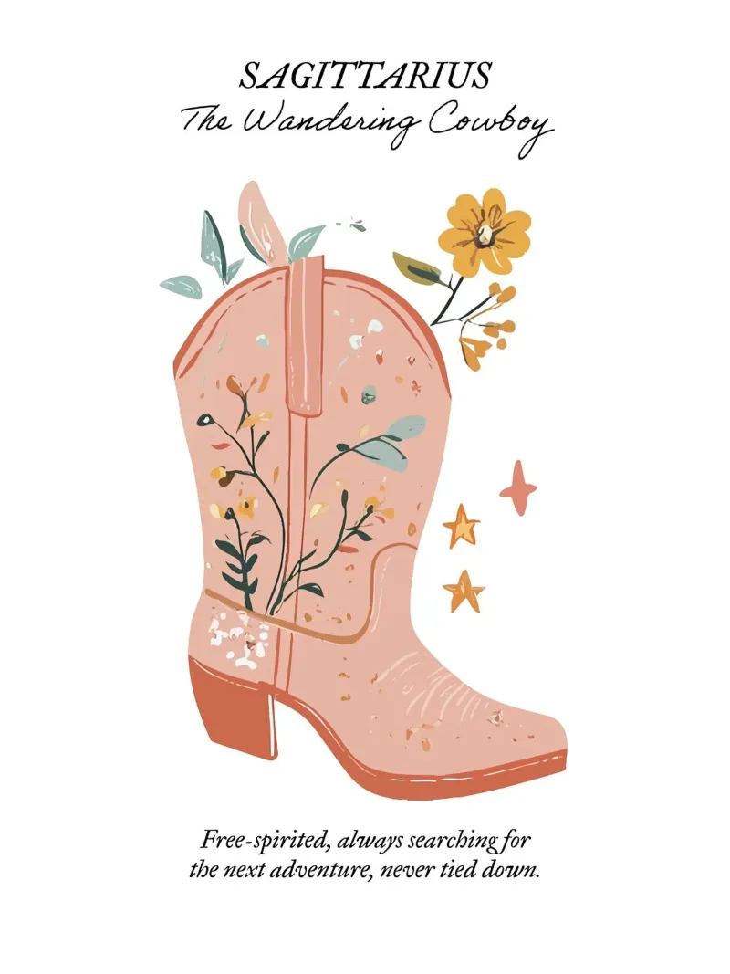 Sagitario, Signo Zodiacal, Botas Vaqueras lienzo con Marco flotante de Peaches Art Prints