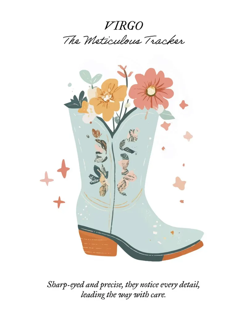 Virgo, signo zodiacal, botas vaqueras poster con marco de aluminio de Peaches Art Prints