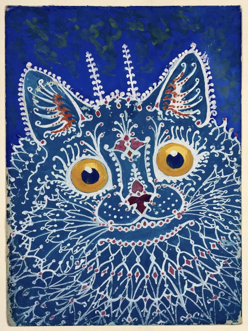Louis Wain Print Gato azul en estilo gótico Gouache metacrilato de Peaches Art Prints