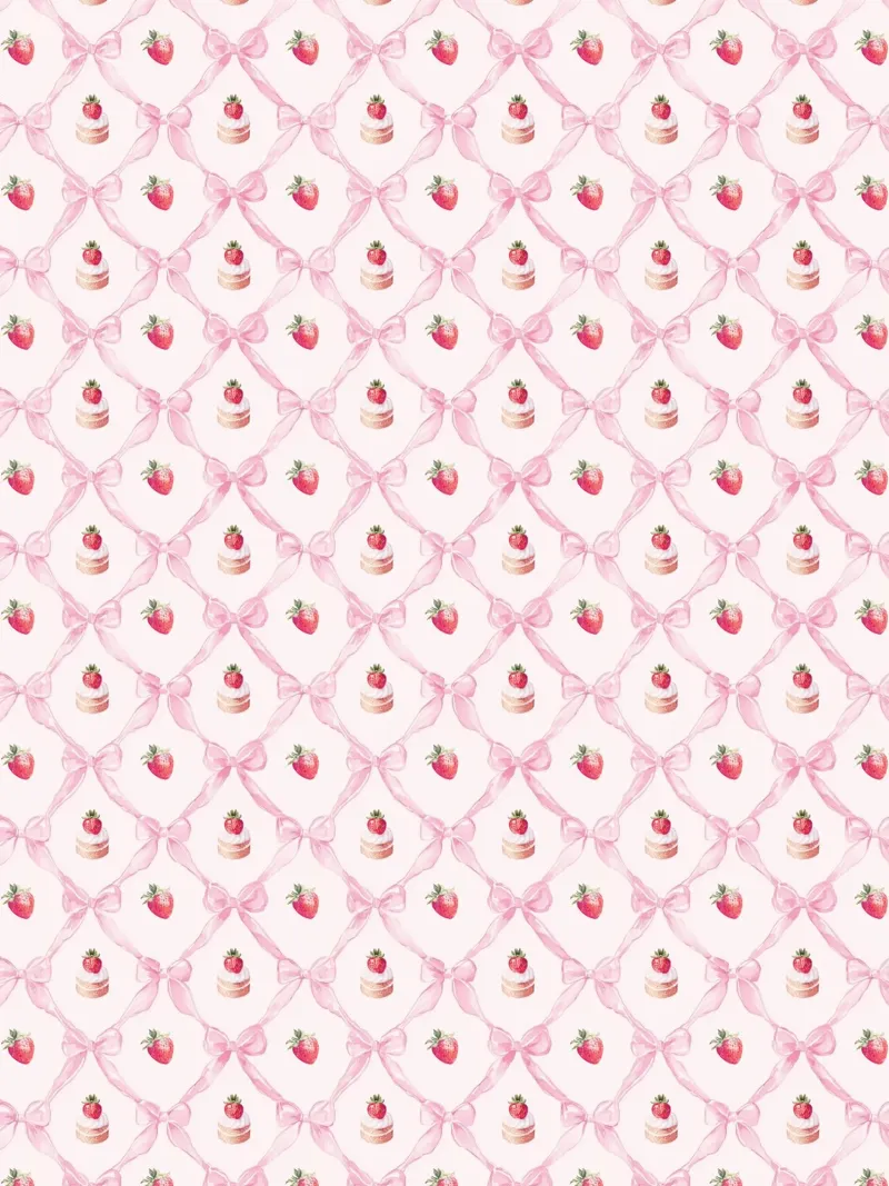 Roze Strikken Aardbeientaart Preppy Plaid Boho French Coquette aluminium-dibond van Gentle Echoes Art