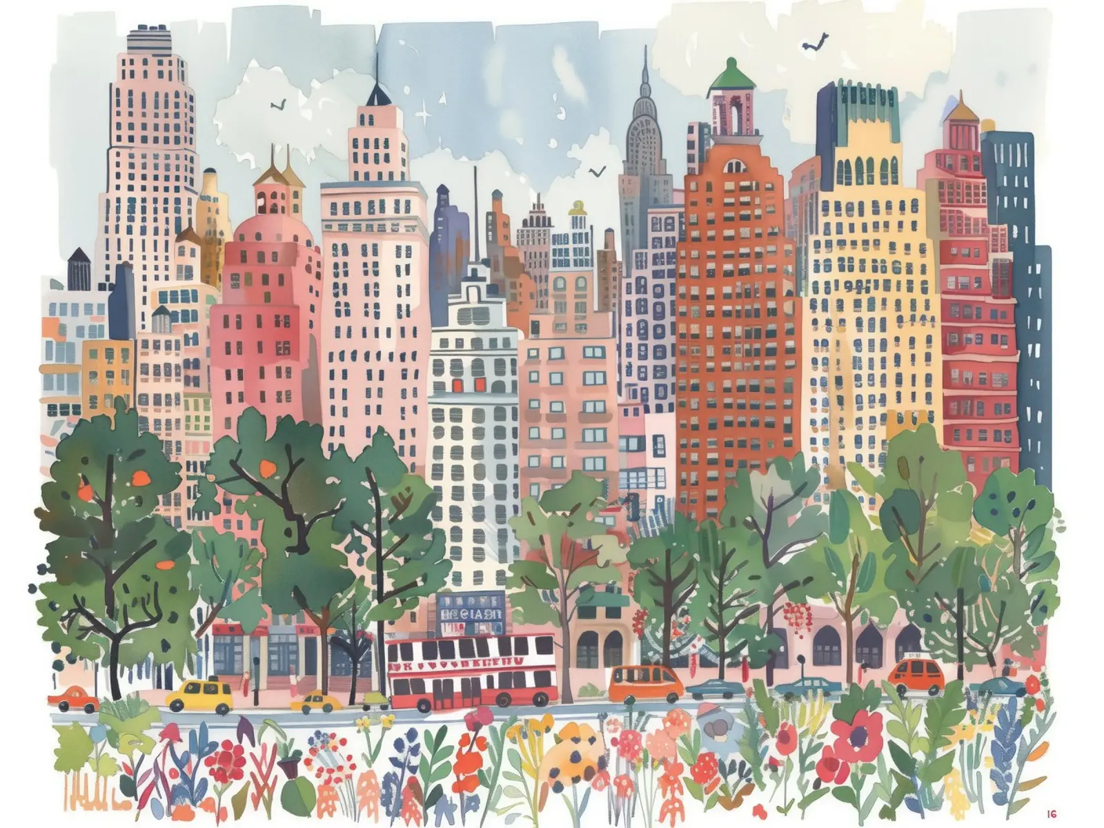 Nueva York, EE.UU., Flores Lugares de interés Arte de viajes poster con marco de aluminio de Peaches Art Prints