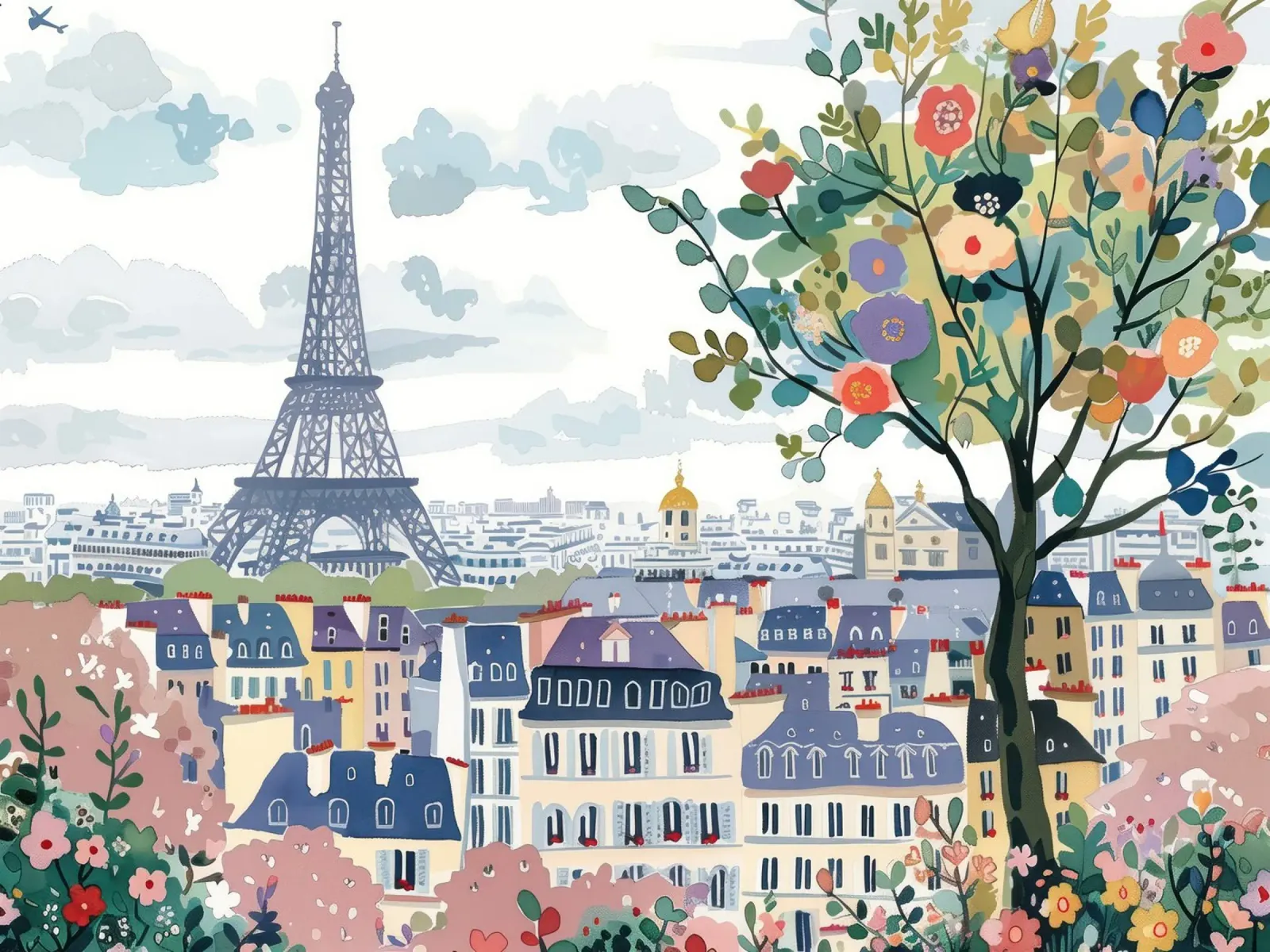 Parigi, Francia, Torre Eiffel, Skyline, Acquerello artistico di viaggio carta hahnemühle da Peaches Art Prints
