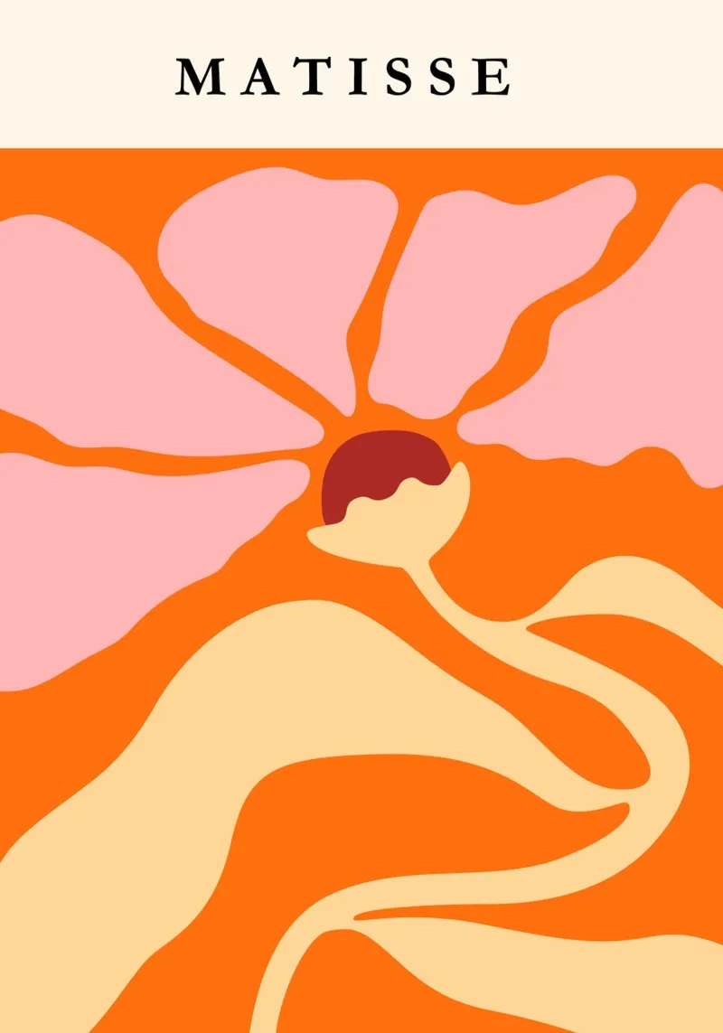Pop Floral | Matisse-Inspired Orange & Yellow Art Print poster con telaio in plastica da PrintCessStudio