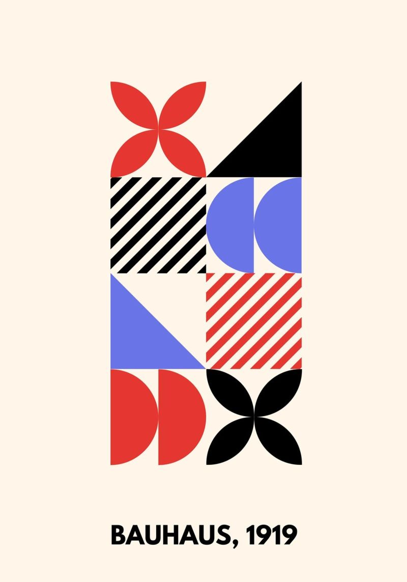 Bauhaus Shapes | Blue, Red & Black Abstract Art Print metacrilato de PrintCessStudio