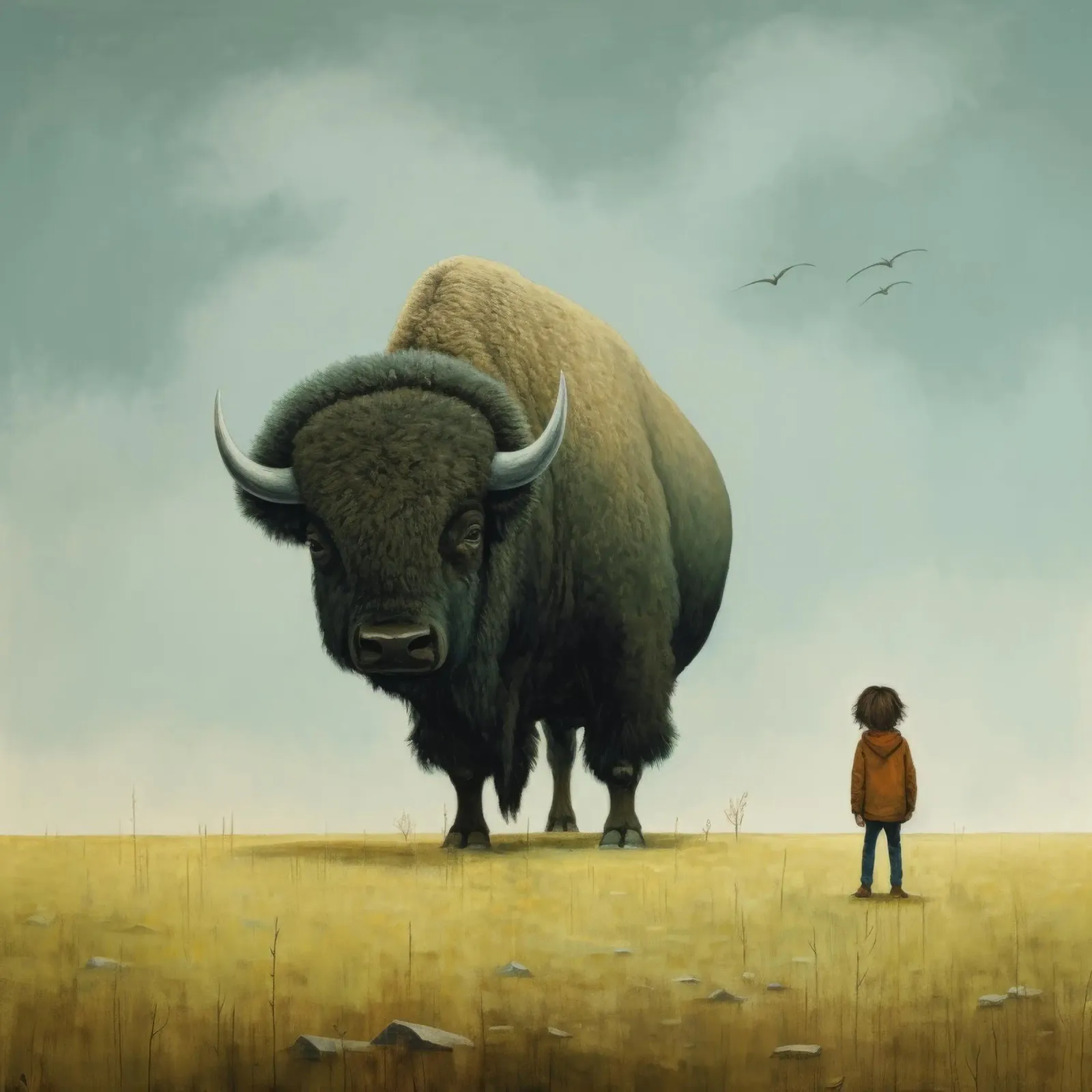 Bisonte minimo 3 tela da Minimal Animal Art