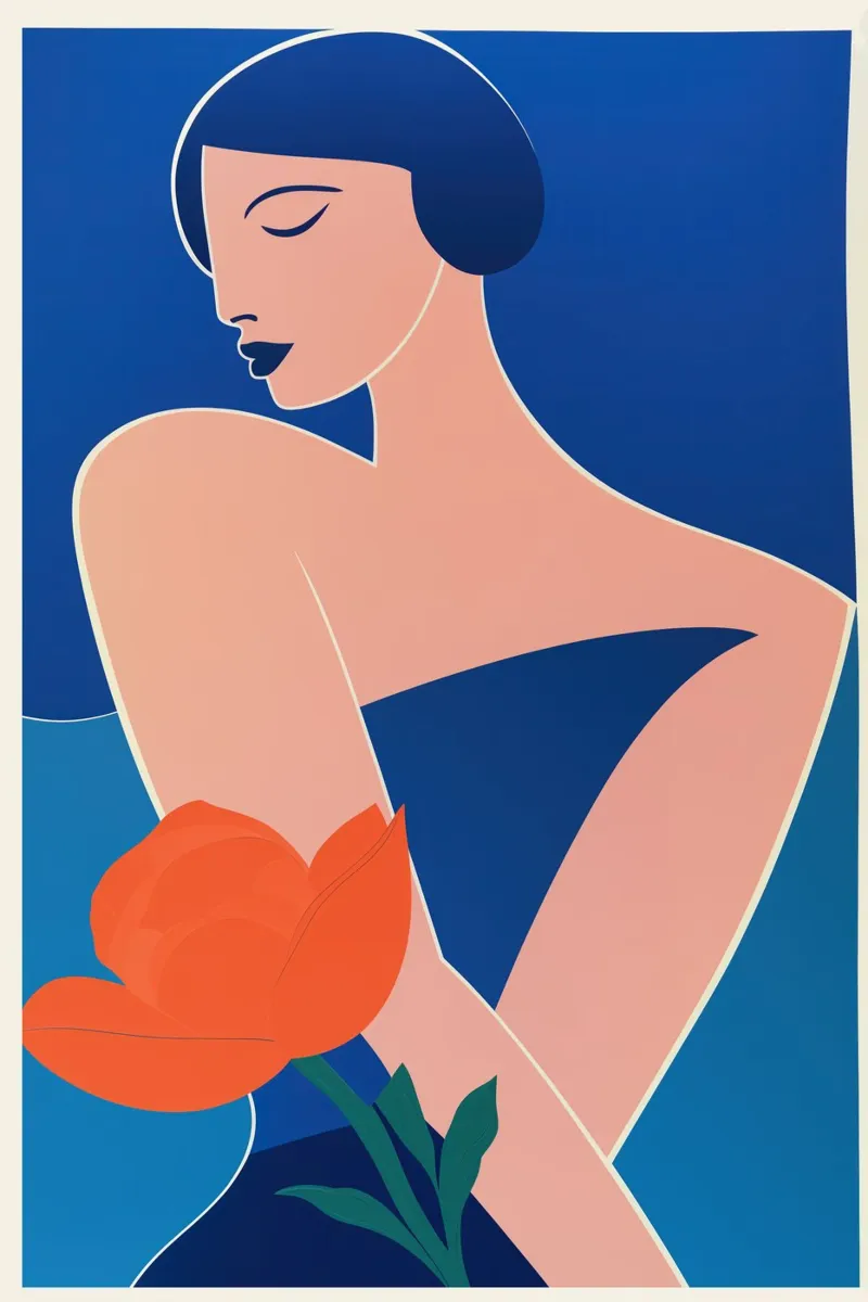 Donna blu con rosa rossa poster da Autofocus