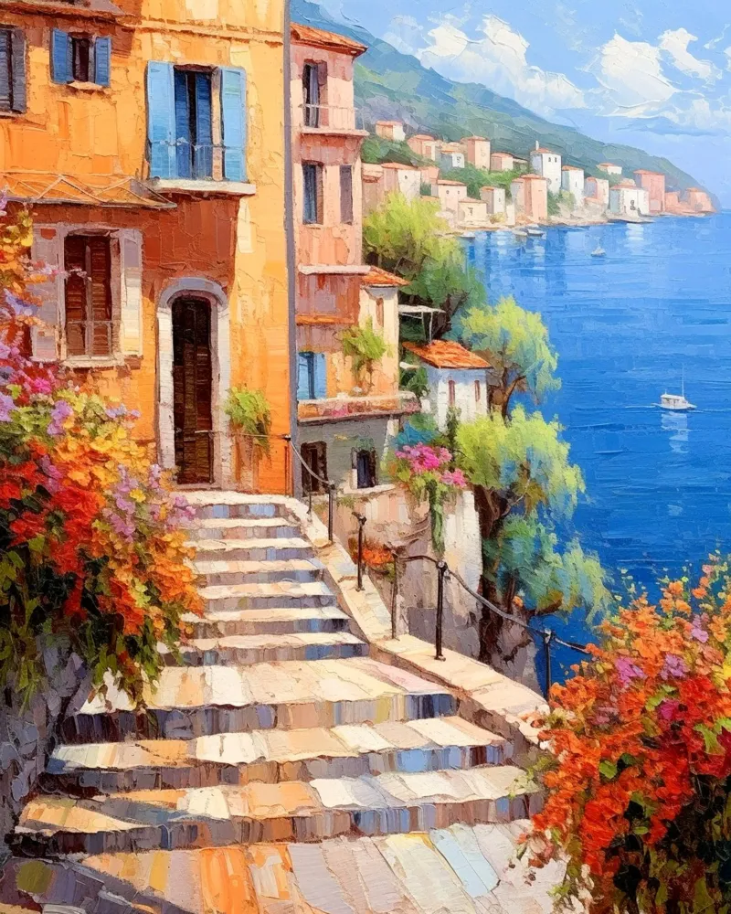 Mediterranean Coast poster con telaio in alluminio da Artsy Bessy