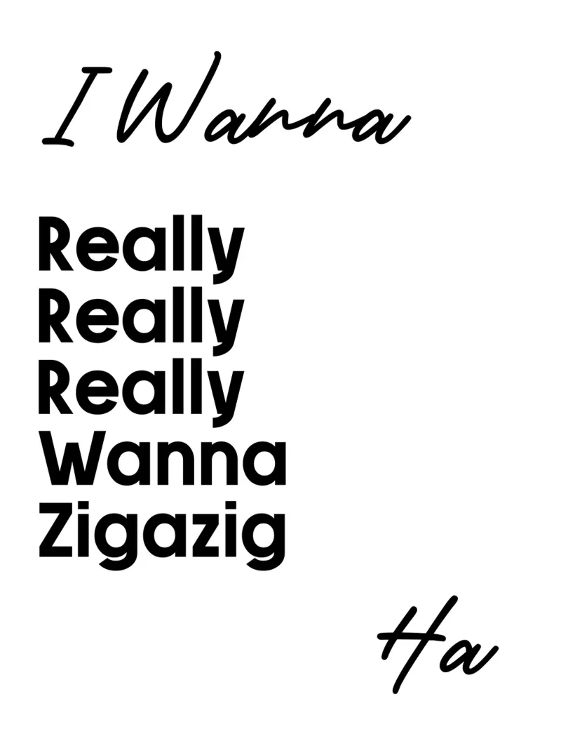 Je veux vraiment vraiment vraiment vouloir Zigazig Ha hahnemühle de YV TYPOGRAPHY