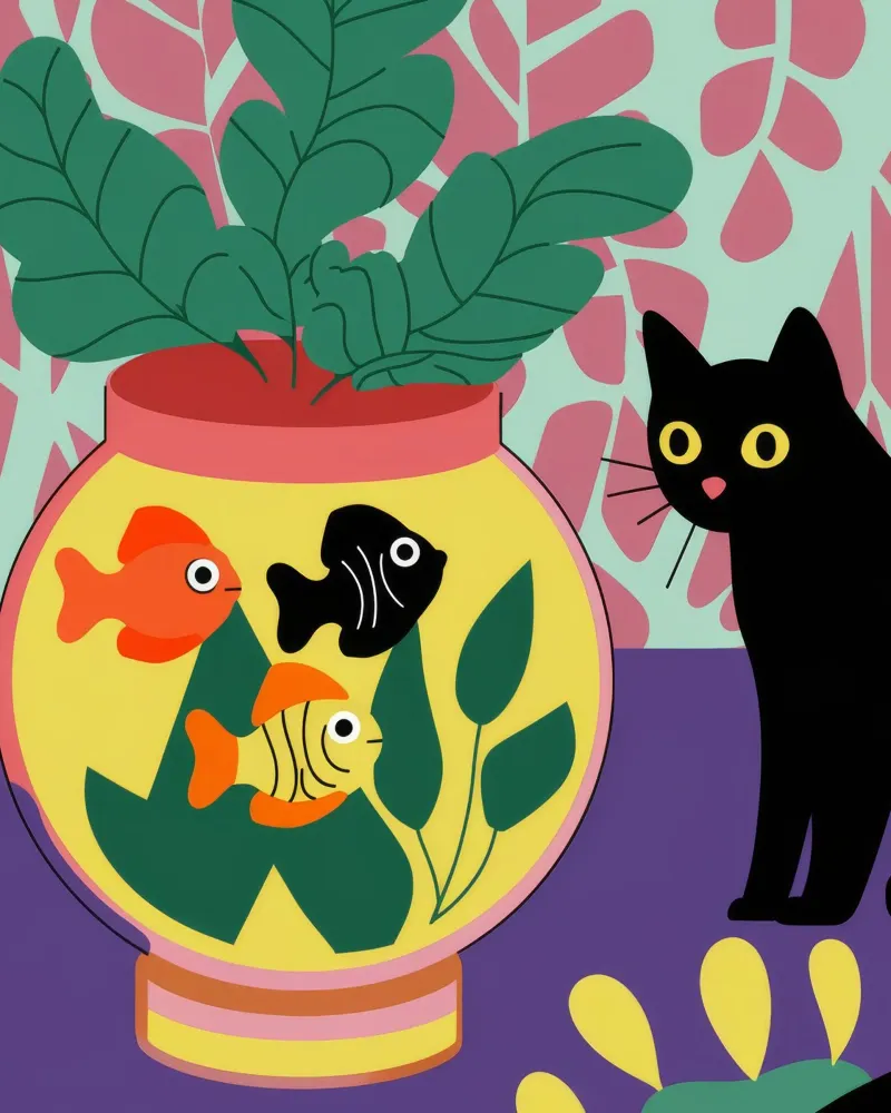 Curiosità felina poster con telaio in alluminio da Artie Shifa