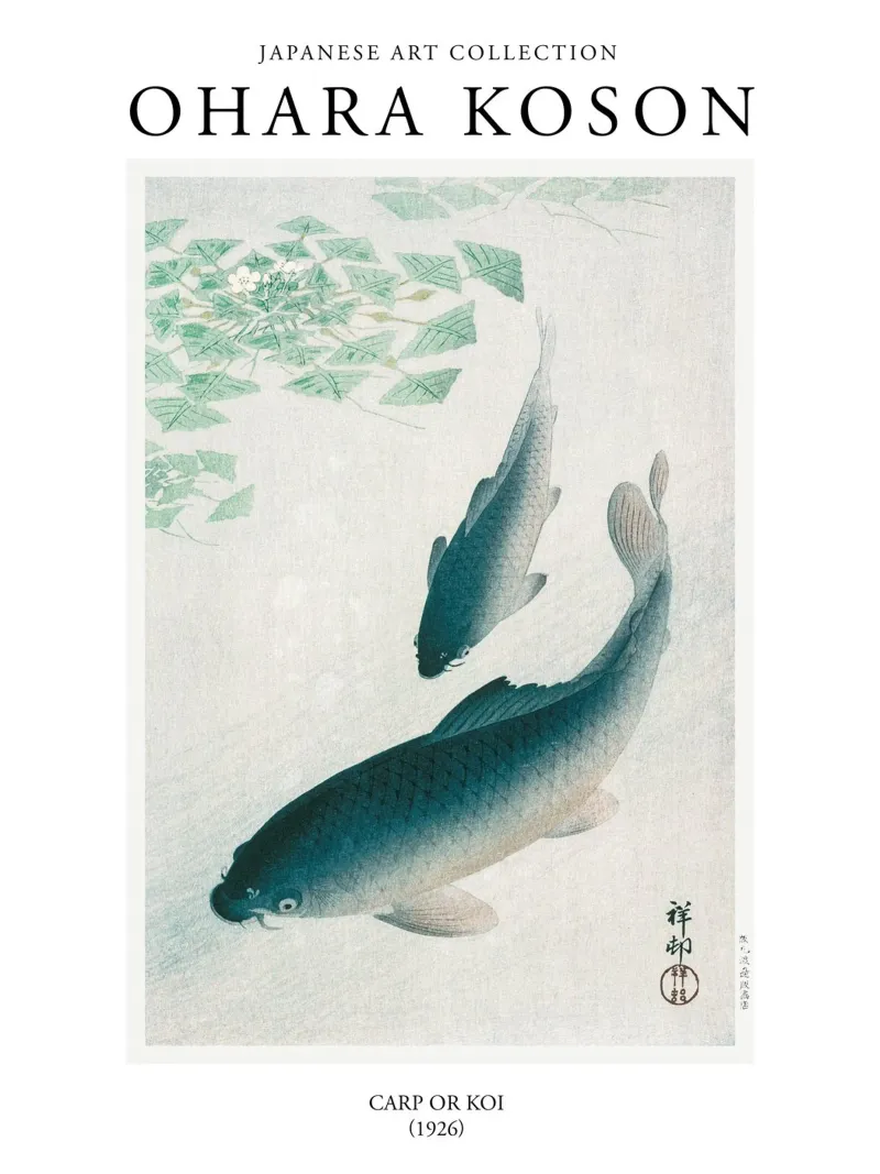 Ohara Koson carpa giapponese d'epoca o Koi poster con telaio in plastica da Peaches Art Prints