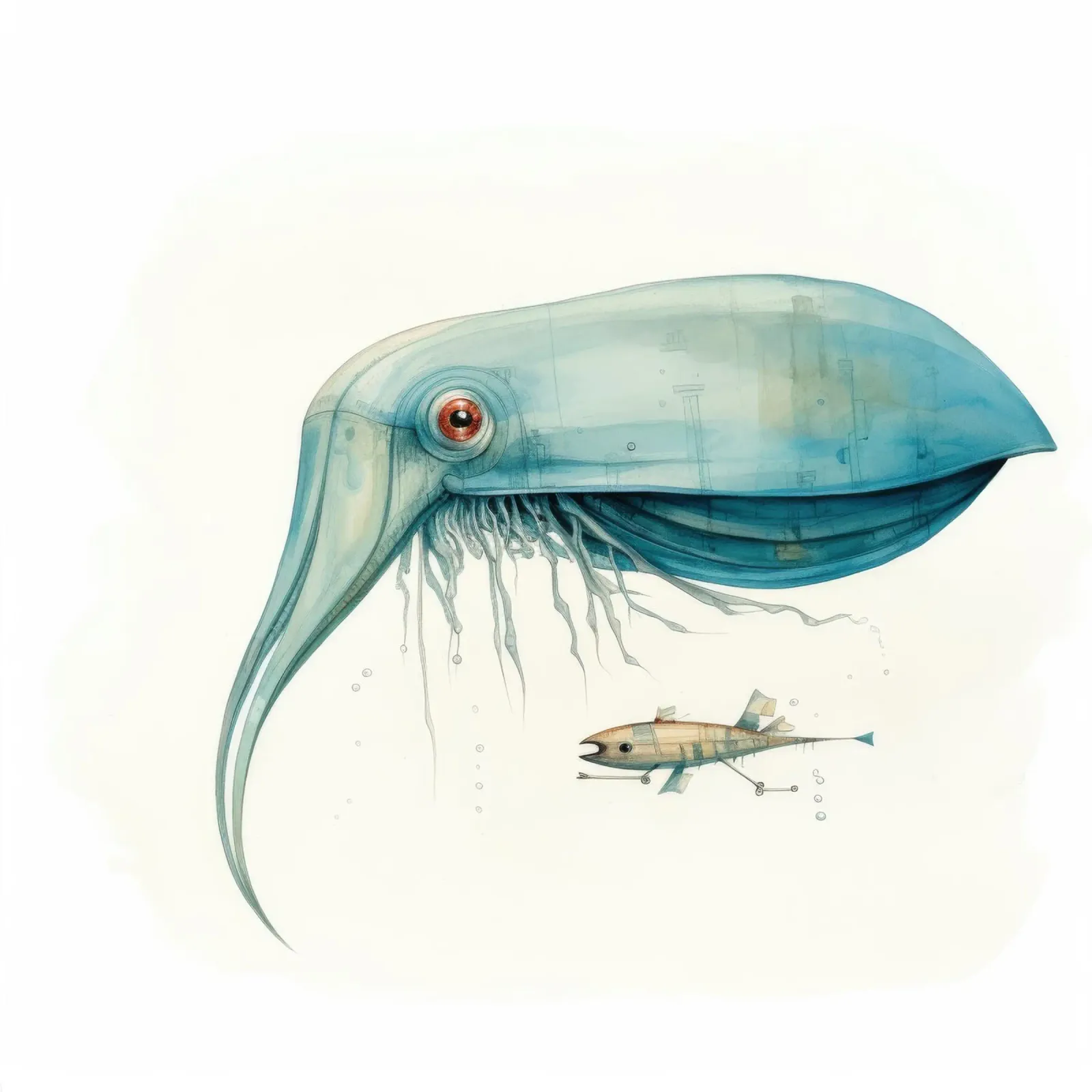 Minimal Cuttlefish 4 canvas by Minimal Animal Art