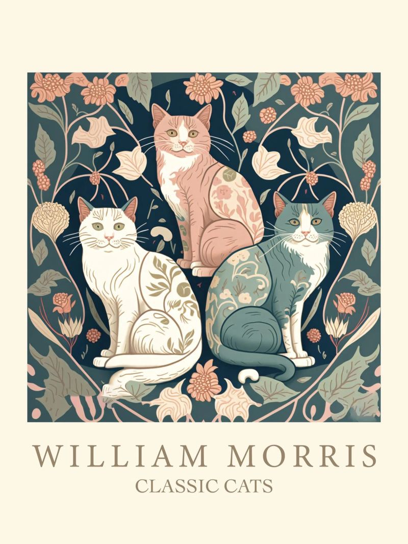 William Morris Classic Cats - 3 Farbkatzen Poster von Peaches Art Prints
