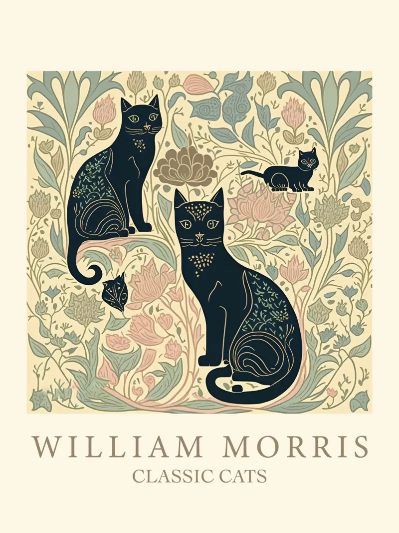 William Morris Gatti classici - Gatti neri botanici pellicola backlit da Peaches Art Prints