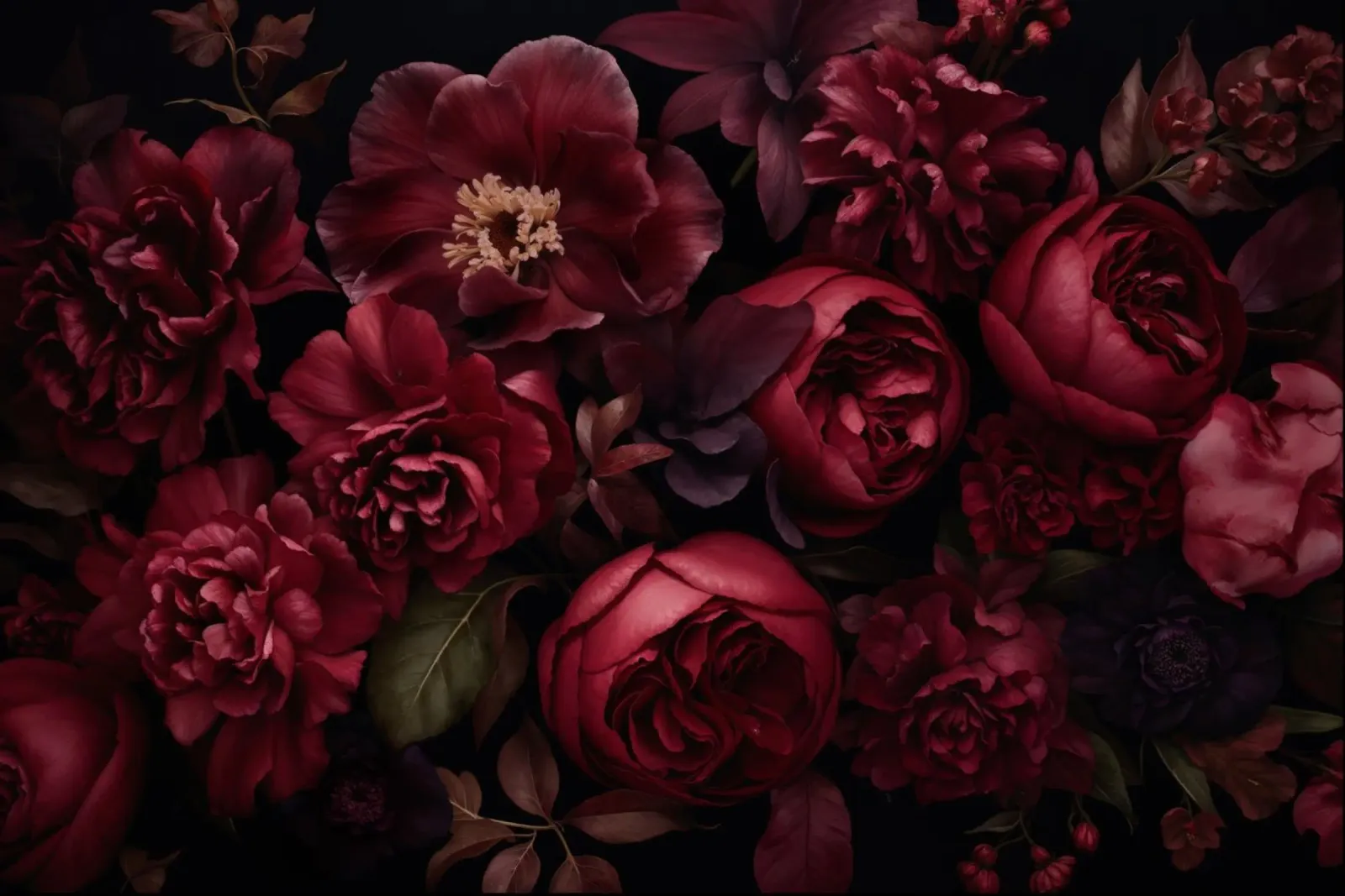 Beschaduwde botanische weelde karmozijnrood canvas met Baklijst van Andrea Haase Floral Passion