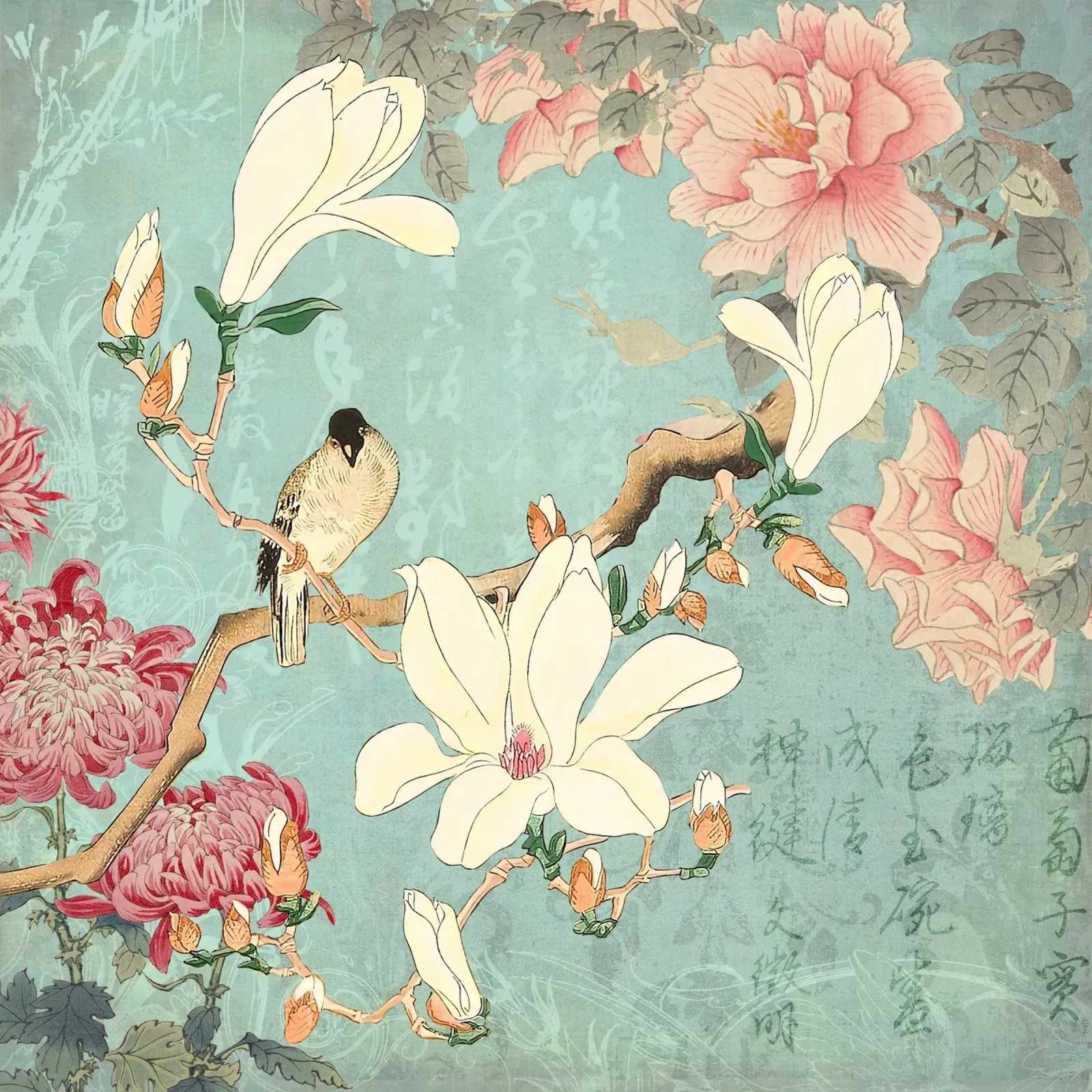 Chinese Magnolia Garden tela con Cornice a cassetta da Andrea Haase Vintage World
