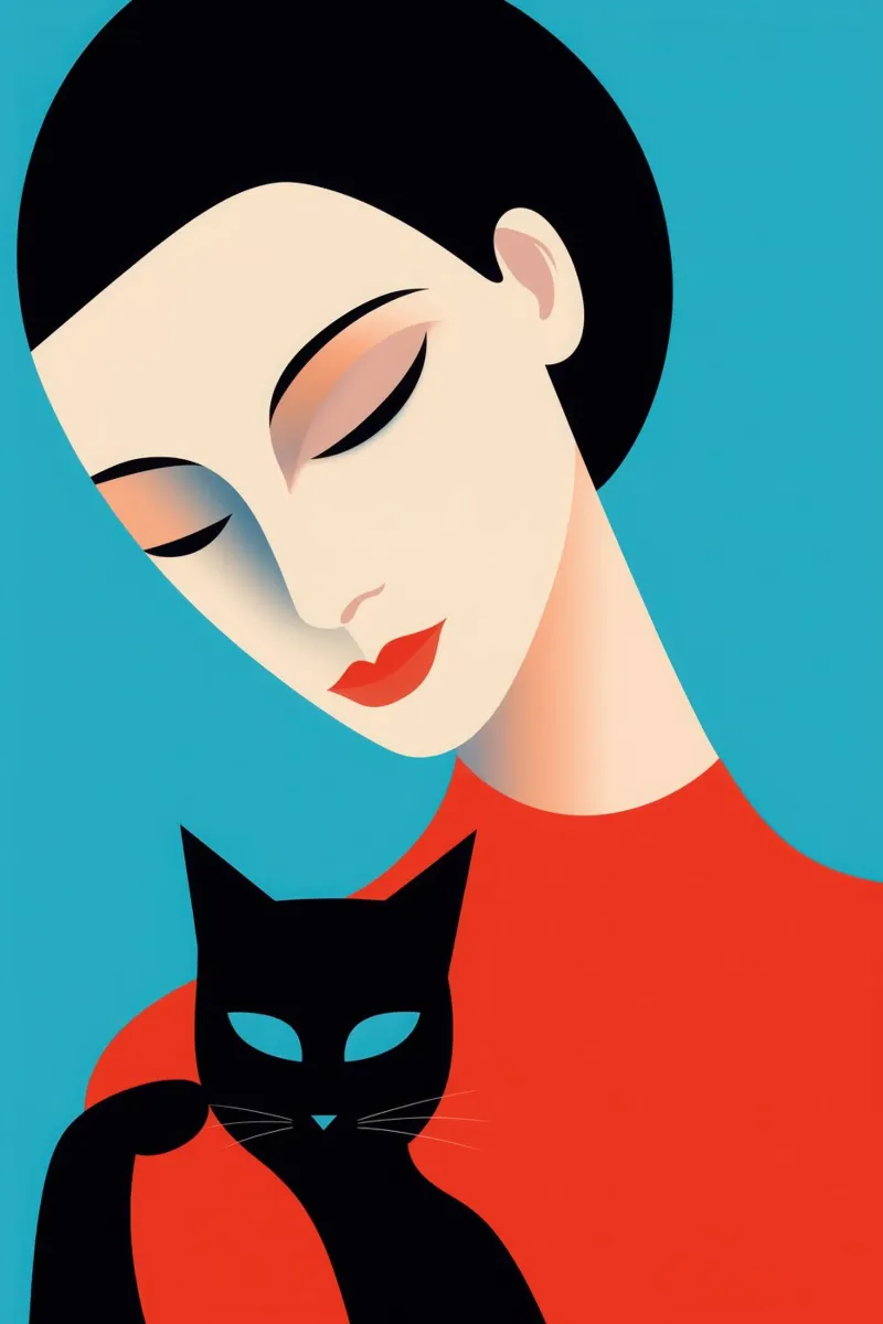 Amore per i gatti | Ritratto di donna con gatto nero carta hahnemühle da Autofocus