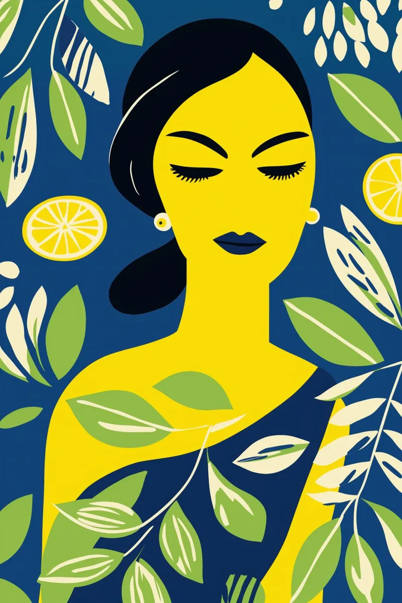 La dea degli agrumi siciliani | Donna con i limoni poster con telaio in legno da Autofocus