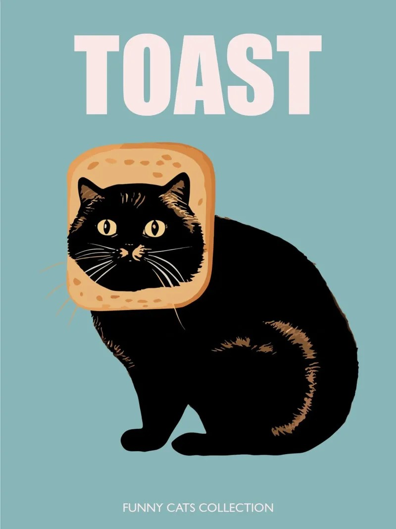 Toast Cat Grappige Dieren Collectie in Blauw canvas met Baklijst van Peaches Art Prints
