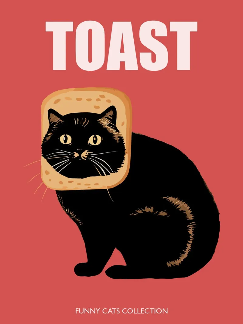 Toast Cat Funny Animals Collection in Red canvas with Floater frame by Peaches Art Prints