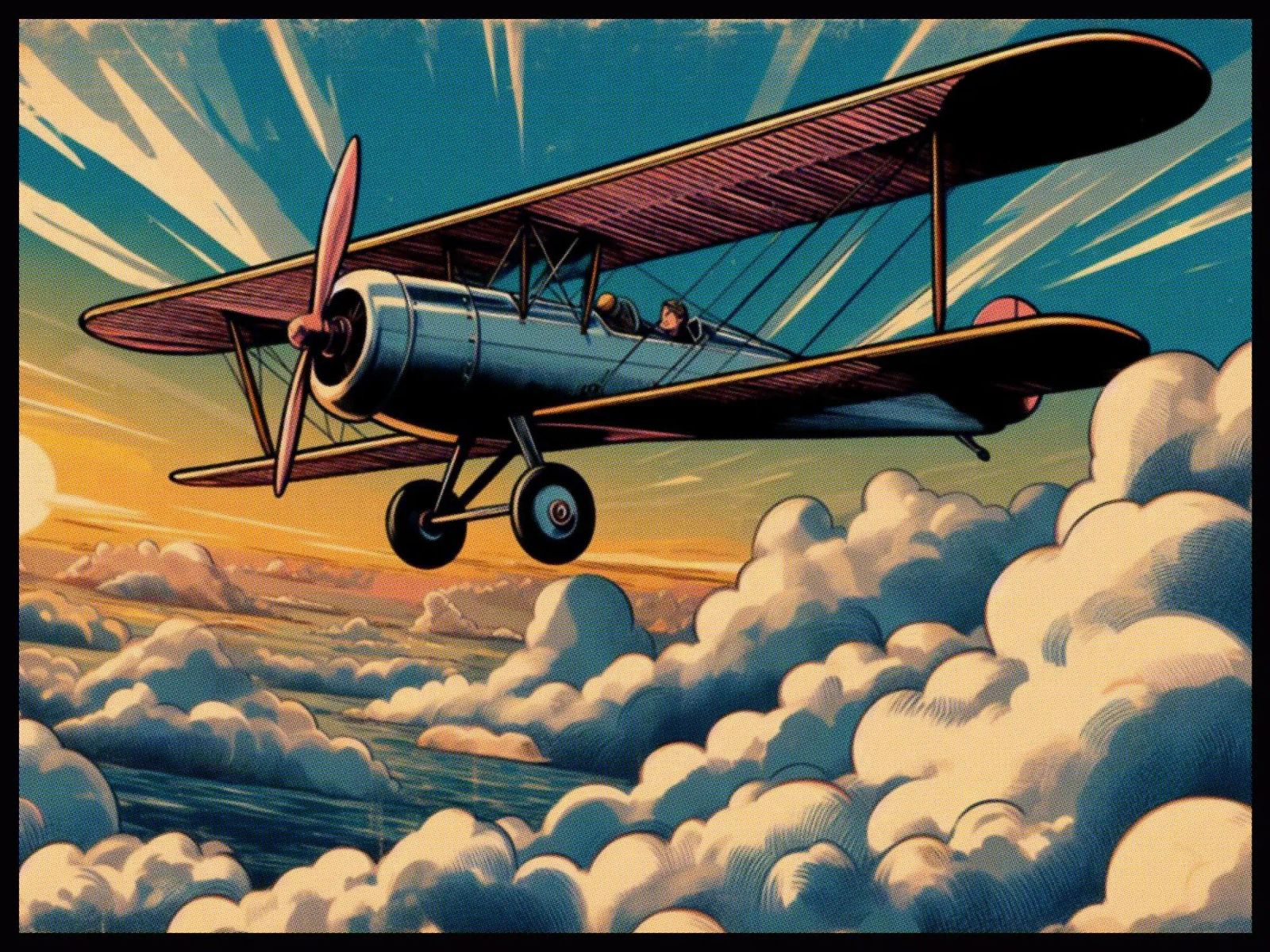 Airplane in clouds - Vintage Posterdruck poster by posterprints-by-nomad