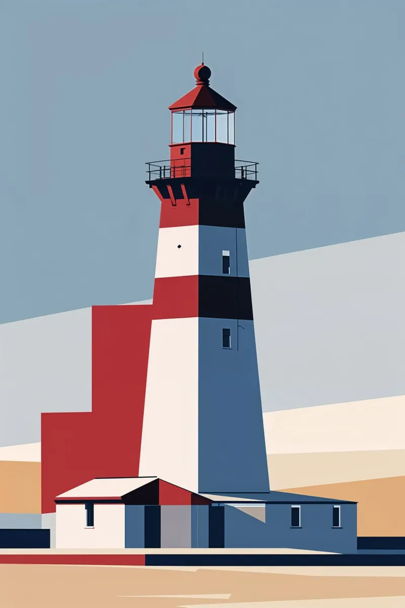 Minimalist Hörnum Lighthouse with Geometric Shapes carta hahnemühle da AlbertKlee
