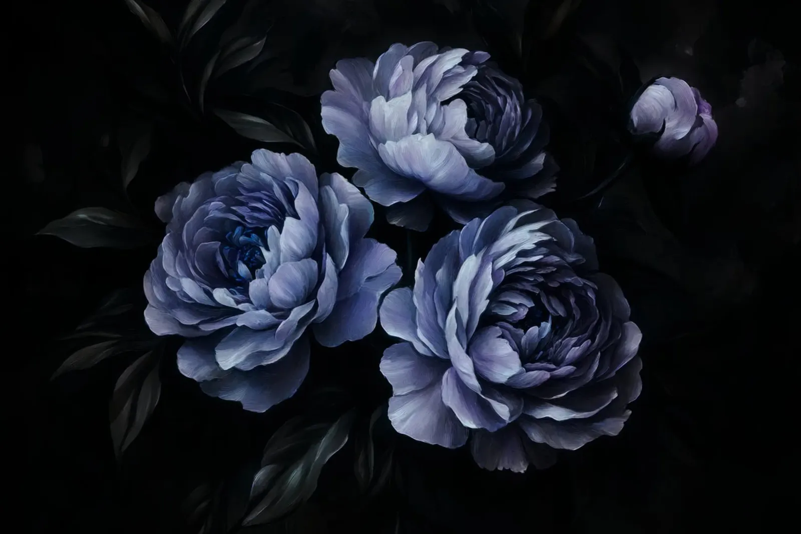 Mitternachtsblauer Pfingstrosengarten Poster mit Kunststoffrahmen von Flower Garden - Uta Naumann