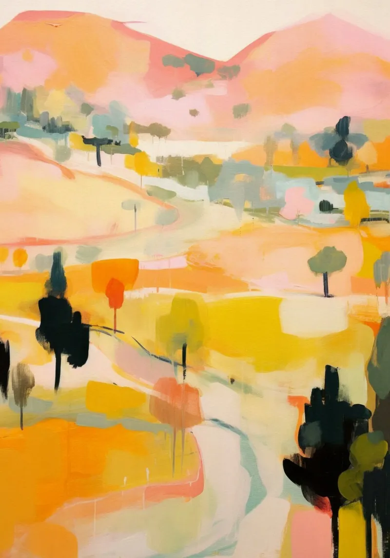 Gouden zomerpad - Abstract impressionistisch landschap canvas van Modern Muse
