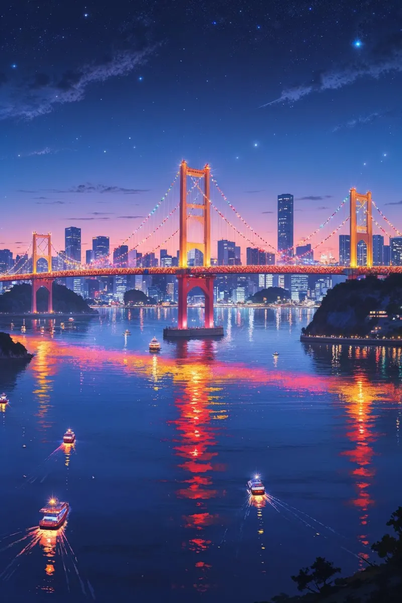 Rainbow Bridge at Twilight – Hyperrealistic Painting poster con telaio in plastica da AlbertKlee