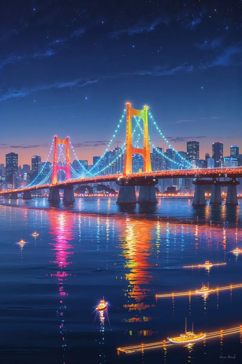 Illuminated Rainbow Bridge Over Tokyo Bay poster da AlbertKlee