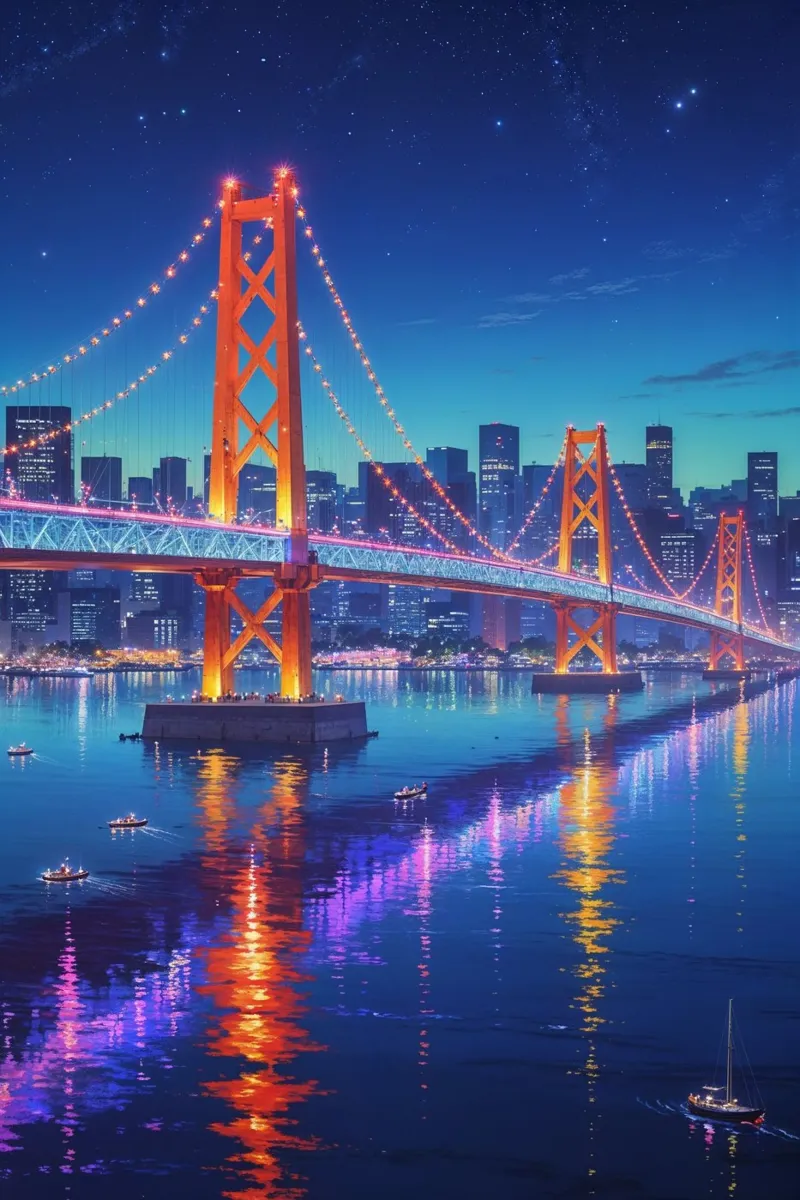 Tokyo’s Rainbow Bridge – A Nighttime Spectacle poster con telaio in alluminio da AlbertKlee