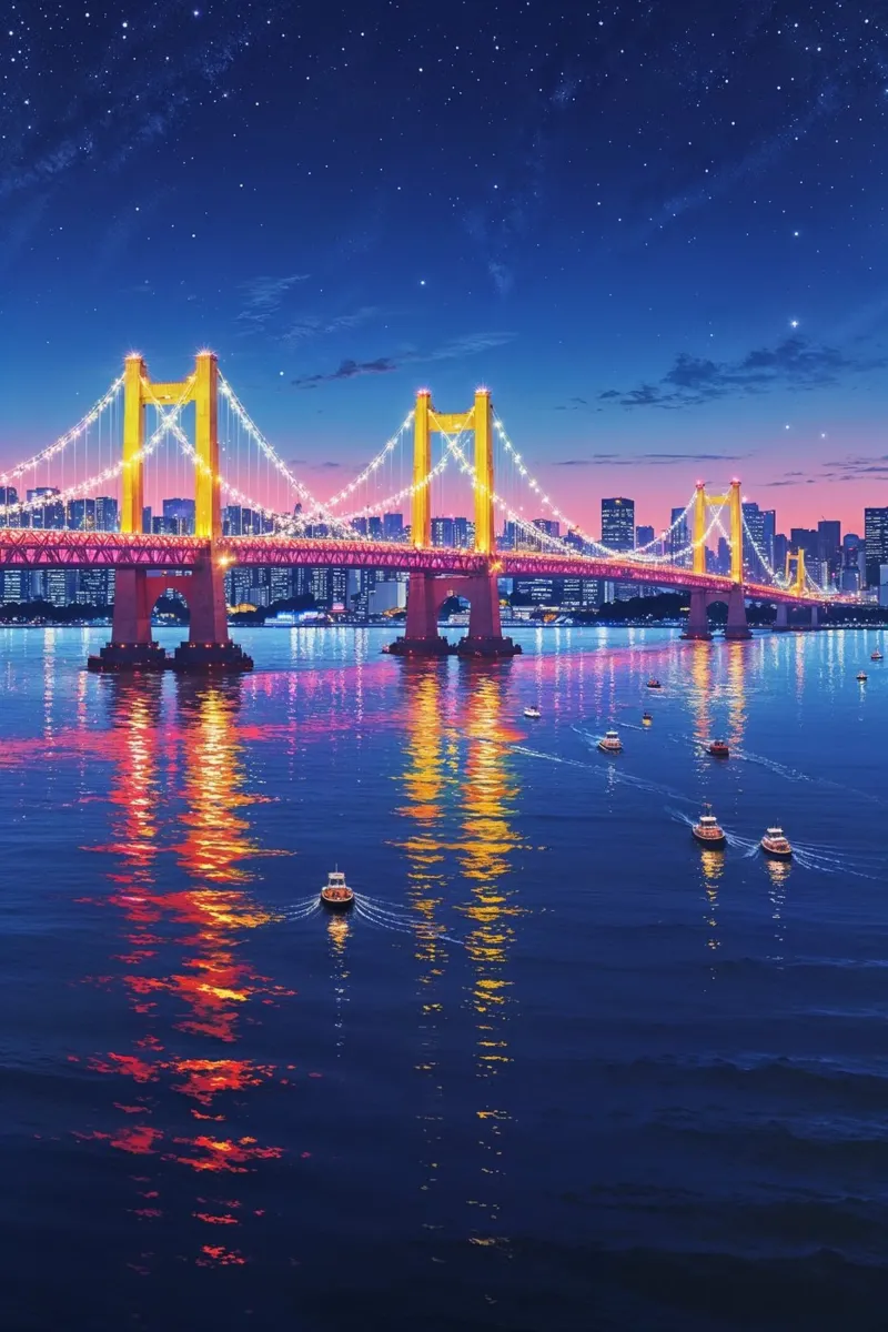 Glowing Rainbow Bridge Over Tokyo Bay poster con telaio in legno da AlbertKlee
