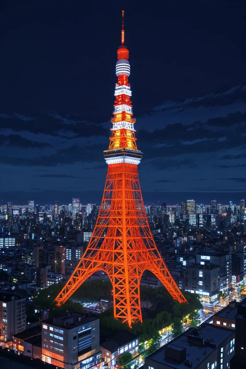 Hyperrealistic Painting of Tokyo Tower at Dusk carta hahnemühle da AlbertKlee